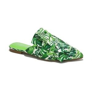 Cape Robbin Carolyn Knot Slip On Point Toe Flat Mules Green Palm Fern Size 8